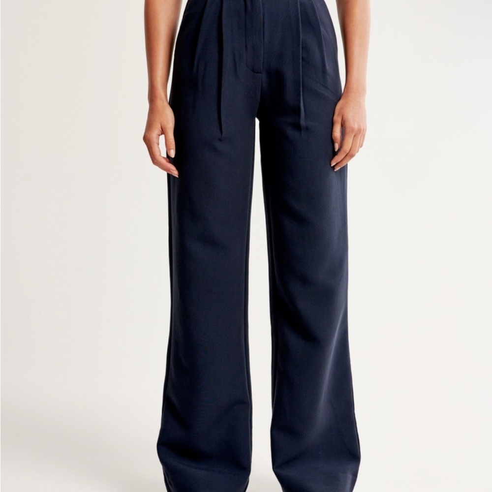 Abercrombie & Fitch Sloane Tailored Pant Trouser Pleated Navy Blue Size 10 30 R